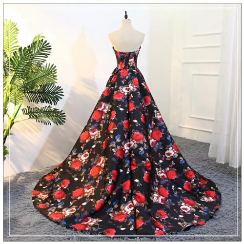 FTBY Print Prom Dress Satin Evening Gowns Women With Pockets Ball Gown3