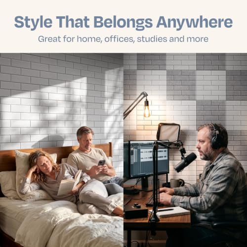 Image of Acoustic Wall Panels 12-Pack, 12 inchx12 inchx0.4 inch Decorative Self-Adhesive Sound Proofing | High Density 3D Brick Soundproof Absorbing Tiles for Walls, Home, Office & Studio - White