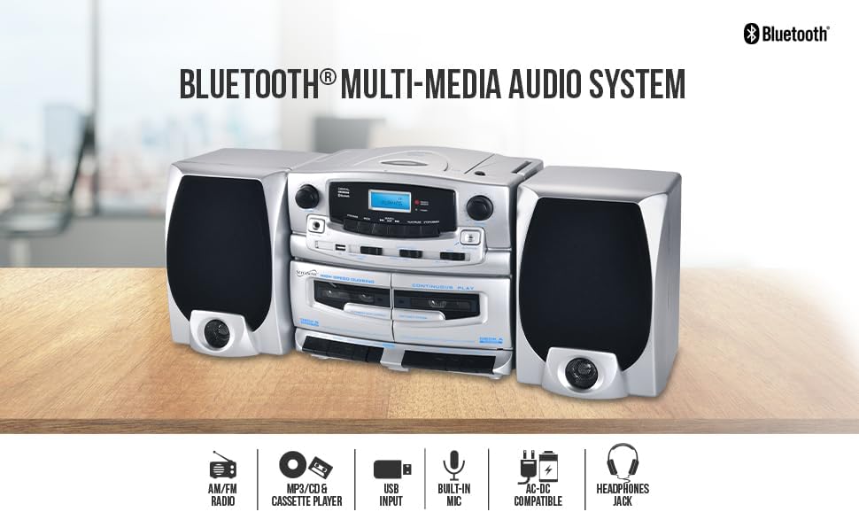 Miniatura 5 de Sistema de audio de entretenimiento Supersonic SC-2121BT Bluetooth, Bluetooth 5.0, reproductor de MP3CD con carga superior, radio AMFM, entrada USB,