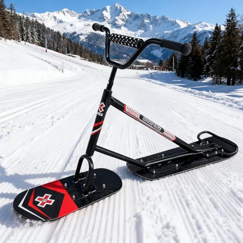lilishangmao Patinete/Trineo De Nieve para Adultos, Tabla De Esquí Todoterreno con Dirección De 360° Y Doble Pala - Aluminio Reforzado, Conducción Estable En Nieve Preparada Y Todoterreno Black