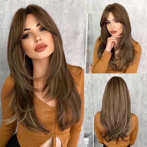 Perruque synthétique longue et lisse blonde miel thermorésistante - 3
