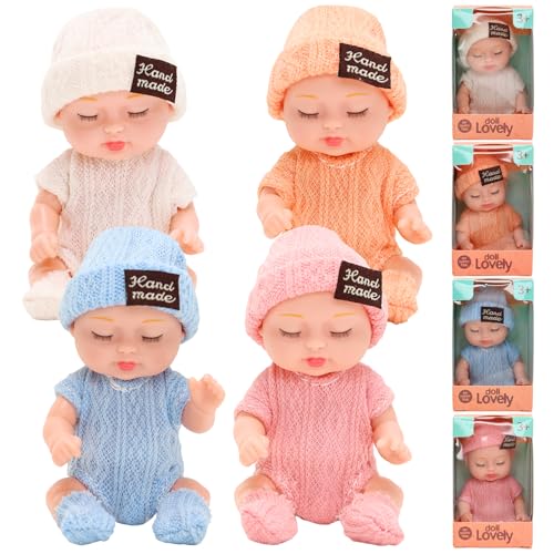 Miunana 4 Mini Reborn Doll Juego DE para Muñecas Dormidas para Niños Niñas Puede Lavar Muñecas Realistas para Niños Juguetes para Niños Mini Muñecas para niños niñas (Estilo 1)