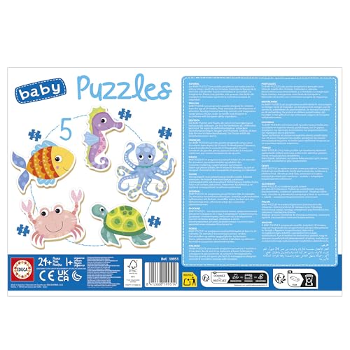 Educa - Baby Puzzles Animali Acquatici | Set Di 5 Puzzle Per Bambini Progressivi Da 3 A 5 Pezzi Per Imparare Con Diversi Livelli Di Difficoltà. Consigliato Per 24 Mesi (19951) - 4