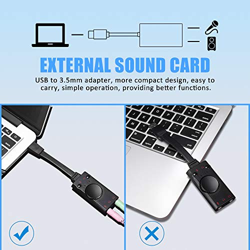 External USB Sound Card, PHOINIKAS USB to Audio Jack Adapter with 3.5mm Headphone and Microphone Jack, Volume Control, Stereo Sound Card Plug Play, for Windows, Mac, Linux, PC (3-in-1, Black) - Thumbnail 4