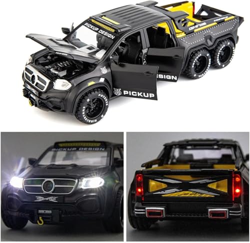 Image of 1:28 Pickup X-Class Model Car Diecast Zinc Alloy Pull Back Toy with Sound & Light Realistic Design Durable Kids Toy for Boys & Girls Collectible Gift 3+ Years (Black)