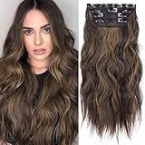 4PCS Clip in Hair Extensions for Women Brown Highlighted Caramel Blonde Long Wavy Thick Hair Extensions Clip in Double Weft Hair Extension for Daliy Use (4pcs, 20Inch, H2/426#)