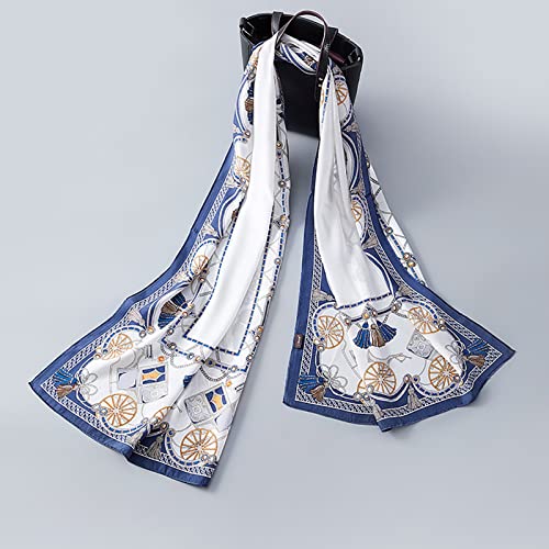 Winter Warm Scarfs Silk Scarf， Woman's Scarves Shawl Elegant Soft Wraps， 66.9" Long Lightweight Blue Satin Scarf，2