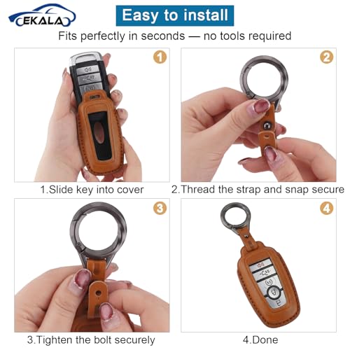 for Ford Key Fob Cover 5 Buttons with Keychain Soft Leather Key Case — view 4
