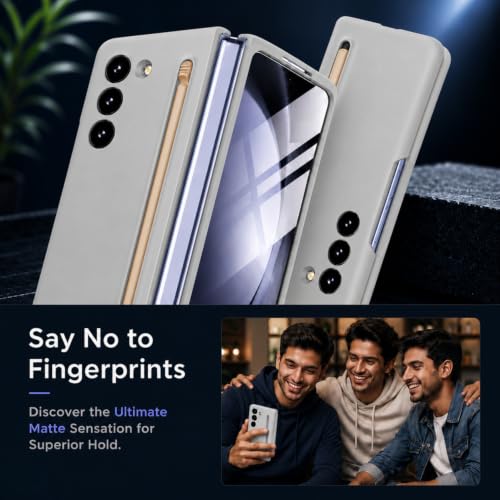 Image of TechTrendz PC Ultra Slim Premium Case for Samsung Galaxy Z Fold 7 Case with Built in Screen Protector with Compact S Pen Holder & Storage Slot,Protective Phone Case for Z Fold 7 Back Cover-Light Grey