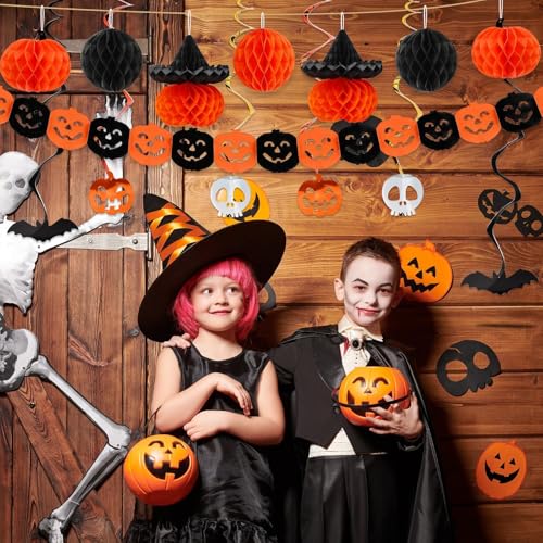 SEPGLITTER Halloween Party Banner Decoration Set, Halloween Paper Honeycomb Paper Pumpkin Decorations Hanging Swirl and Pumpkin Banner - Image 7