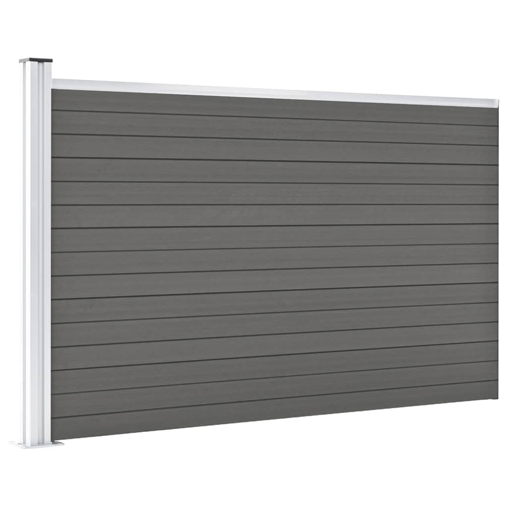 Garden Fence WPC 175x105 cm Grey Privacy Screen Panel Set for Outdoor Backyard Decorative Barrier, Wood Plastic Composite Modular Fence with Aluminium Bar, Rot Resistant Easy Assembly