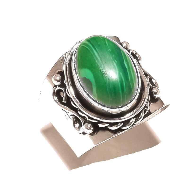 Green MalachiteRING size 6 US (Adjustable) 925 Sterling Silver Plated HANDMADE All Variety Store