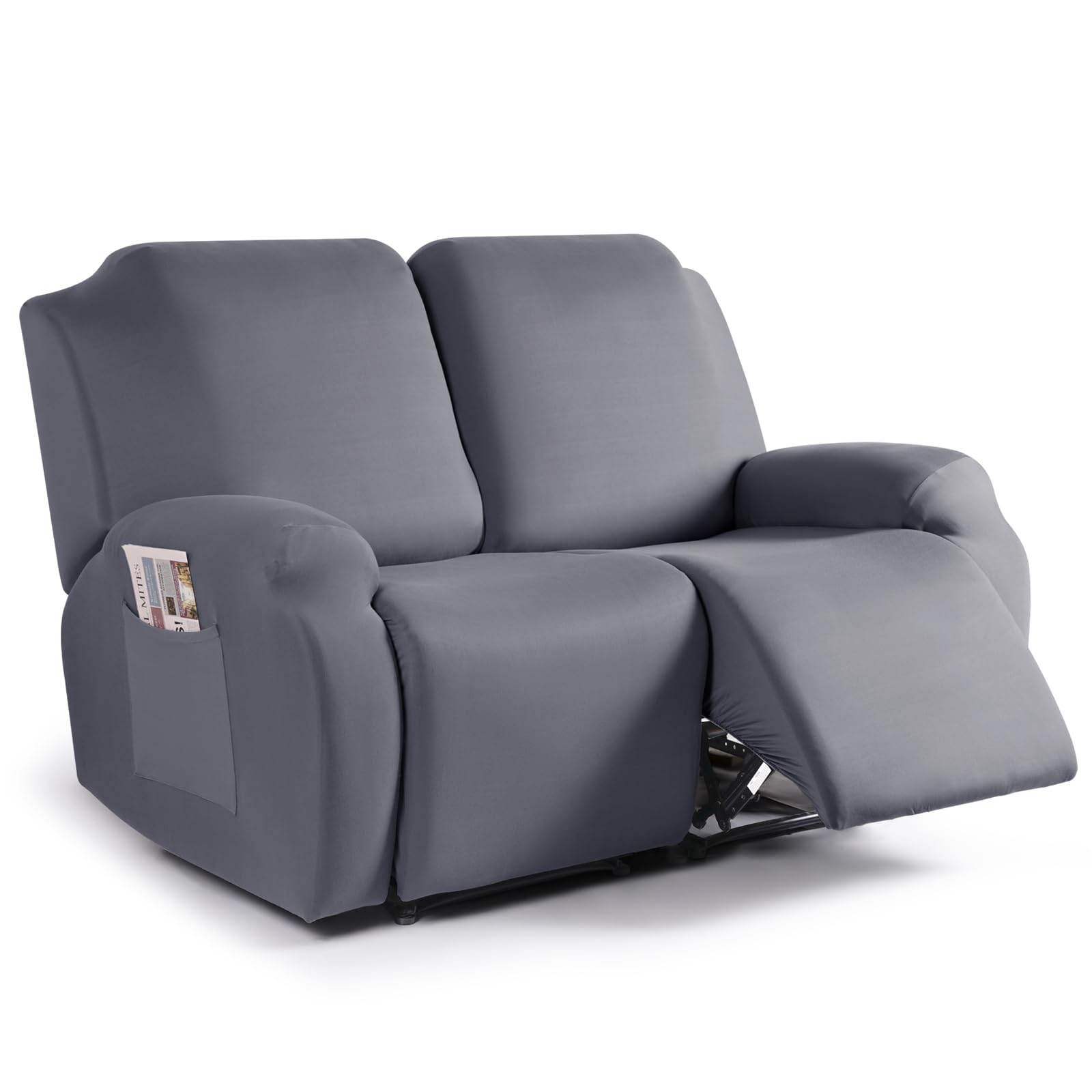 taococo recliner loveseat slipcover, 2 pieces polyester fabric stretch sofa covers for 2 seat reclining couch, soft washable furniture protector with pockets (2 seat, light gray)