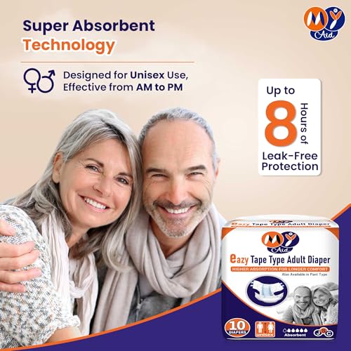 Image of Premium Unisex Eazy Tape Style Easy Adult Diapers With Wetness Indicator, Fast Absorption, Leakproof, Odour Lock & Anti-Bacterial| 50 Count (XL,Pack of 5)
