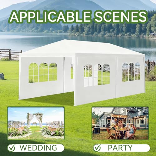 Image of 10' x 20' White Gazebo Canopy Tent Featuring 4 Removable Sidewalls, Outdoor Shade Shelter with Transparent Windows, Ideal for Parties, Backyard, Birthdays, Events, Gatherings, Patio, Birthday