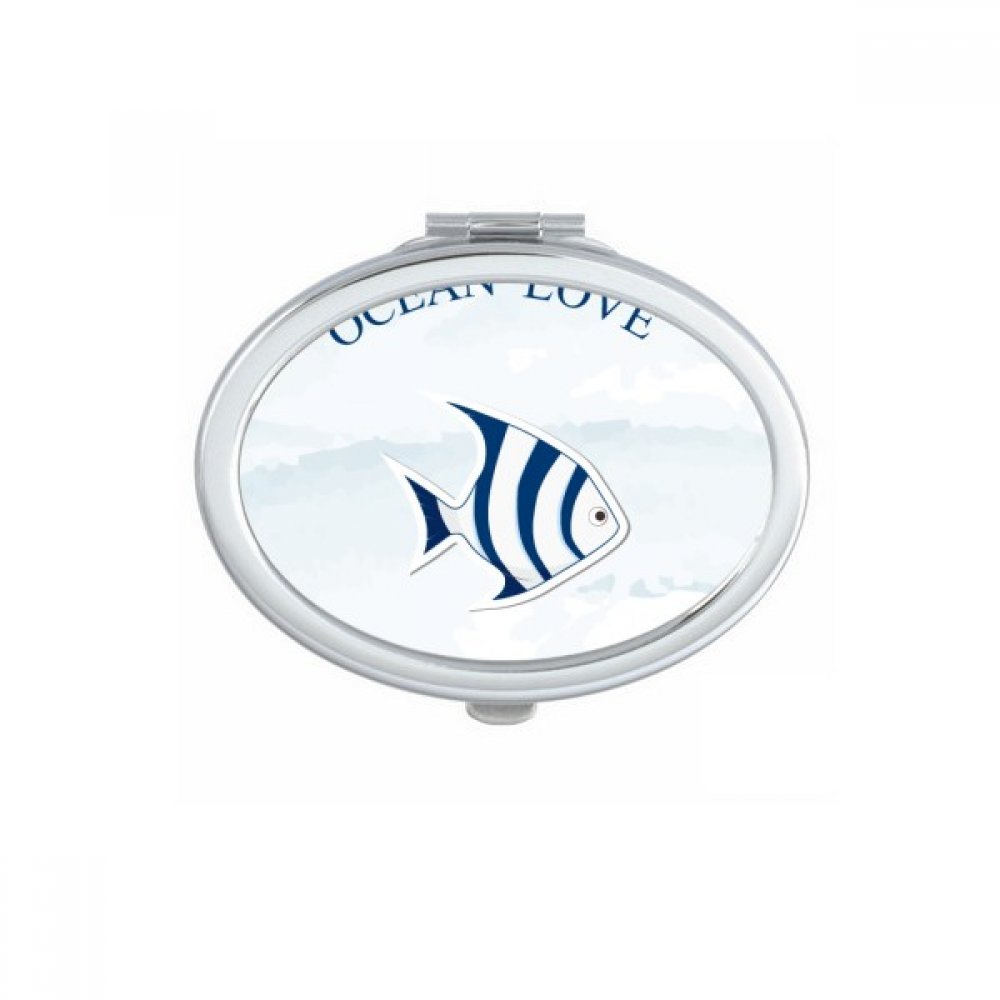 Miroir ovale bleu de poche pour maquillage compact sur le thème mer et poisson