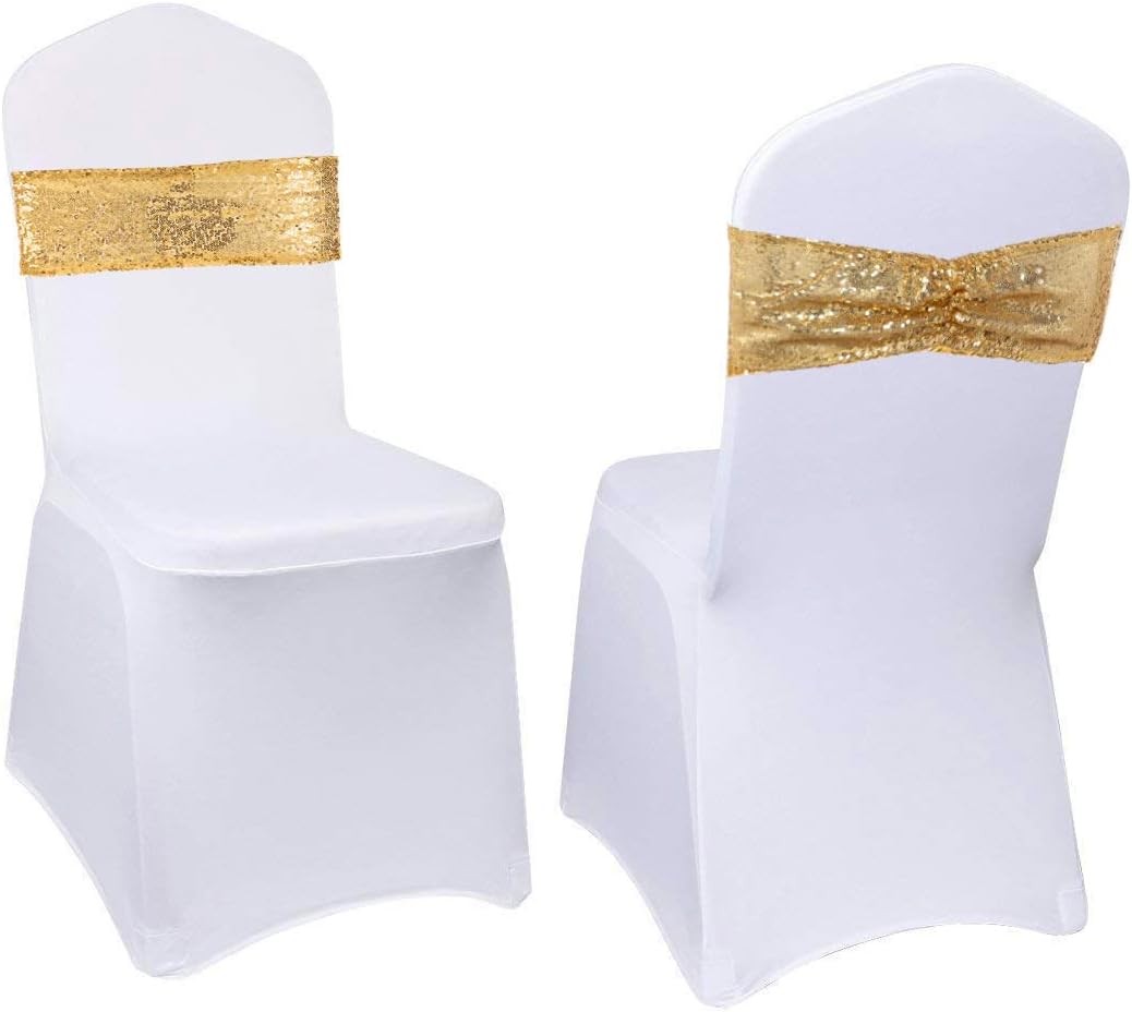 Eternal Beauty Set of 100 Sequin Gold Chair Sashes for Chair Cover Wedding Party Decorations