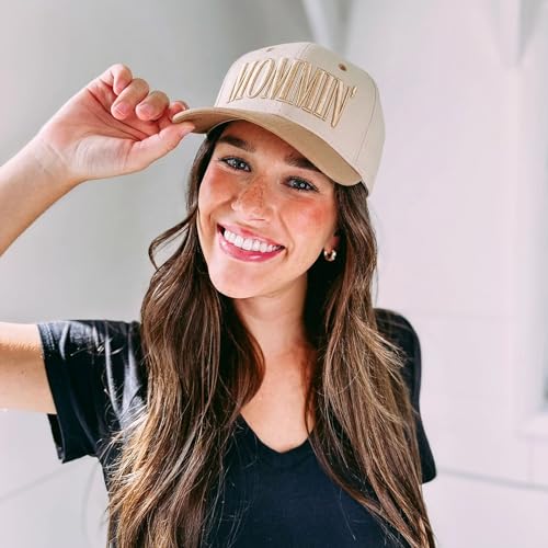 Image of Mommin Trucker Hat for Women, Vintage Two-Tone mom hat with Mommin 3D Embroidery, New Mom Gifts Mothers Day Outfits