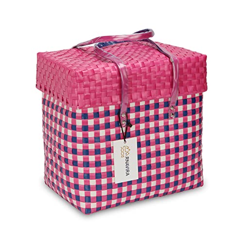 Image of Arnavira Handmade Multipurpose with Lid 20L Used as Lunch Lunch Bag Tiffin Bag for Office,School & Travel (32x20x30) (Pink White, X Large)