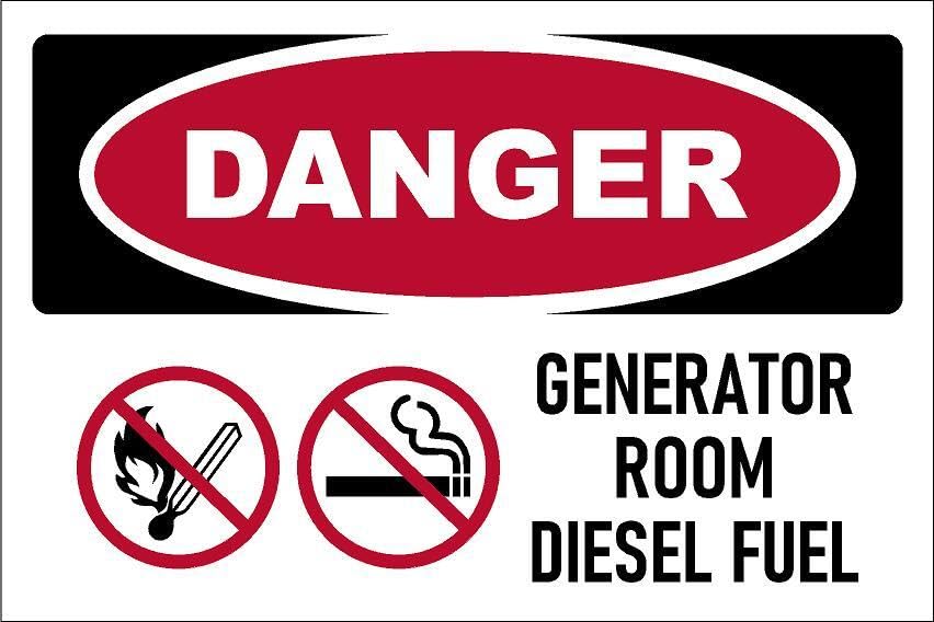Danger, Generator Room, Diesel Fuel, prohibition sign - Self adhesive sticker (300mm x 200mm)