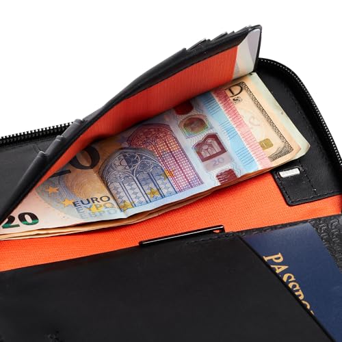 Image of Bellroy Travel Folio - Carryology Essentials Edition (RFID-Blocking Leather Zip Wallet for Passport, Cards, Cash) - BlackAsh