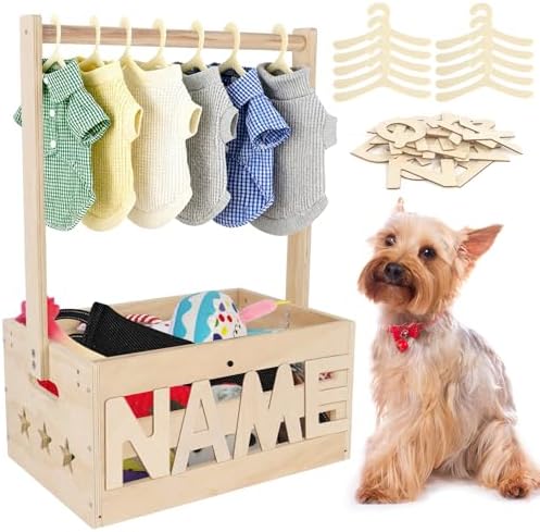 13.5"x9.5"x20.1" Wooden Pet Wardrobe Closet with Hangers, Persona...