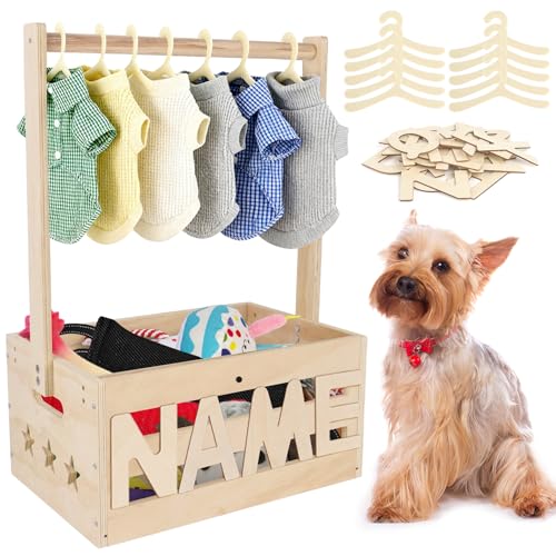 Dmnnlp 13.5"x9.5"x20.1" Wooden Pet Wardrobe Closet with Hangers, Personalized Alphabet