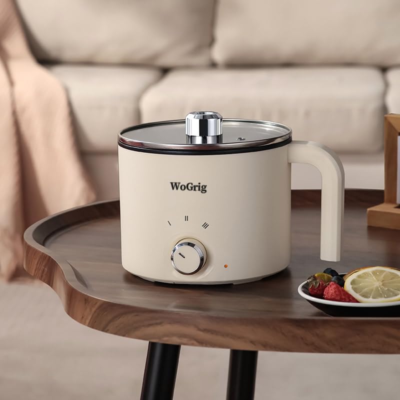 1.8L Electric Hot Pot?Ramen Cooker, Dual power supply Mini Portable Multi-Functional Lazy Pot for Pasta, Noodles, Egg, Soup,Rice?Non-Stick Noodle Cooker with Boil Dry Protection for Dorm, Office (white)