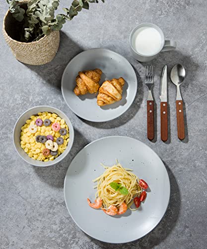 Famiware 16 Piece Moon Dinnerware Sets, Kitchen Plates And Bowls Set For 4, Dish Set With Speckled Design, Microwave And Dishwasher Safe, Light Gray #TOP4