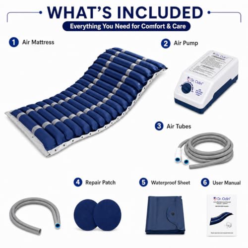 Image of Dr. Odin OAM003 Anti Bedsore Air Mattress Tubular with Quick Inflation, Pressure Adjustment, Ideal for Bedridden Patients, Water Resistant PVC, Nylon PVC Material, 186x80x7.5cm, Small, Made in India