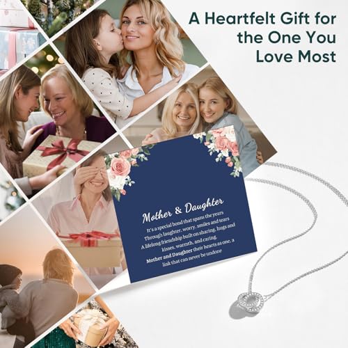 Image of Gifts for Mother Daughter Necklace -14K Gold Plated Interlocking Circles Zirconia Pendant Necklace, Dainty Mom Necklace for Women, Birthday Mother's Day Jewelry Gift for Her