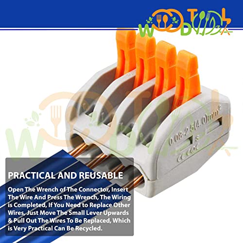 Image of Quick Wiring Connector for AWG 28-12 - Compact Splicing Wire Connectors - 4 Port Mini Wire Connectors (4pcs, 4-Port, Orange)