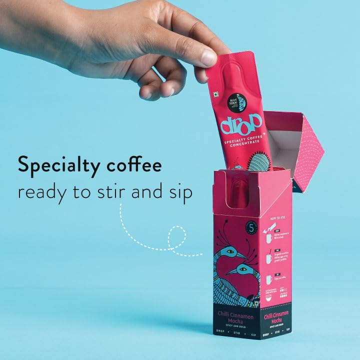 Image of Blue Tokai Coffee Roasters Drop Chilli Cinnamon Mocha | Liquid Coffee Concentrate | 100% Arabica | Ready to Use Coffee | Hot or Cold | Pack Of 5 Sachets | 20ML Each | Instant Coffee