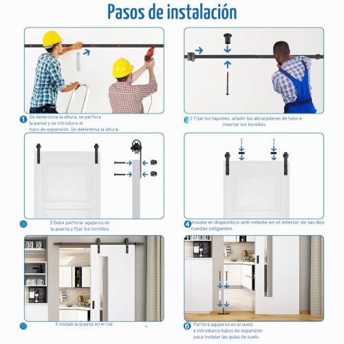 Miniatura 8 de Froadp 200cm Kit Rieles Para Puertas Correderas De Acero Al Carbono Deslizante Suspendido Carga De Hasta 130kg Para Puerta De Granero De Metal Y Madera