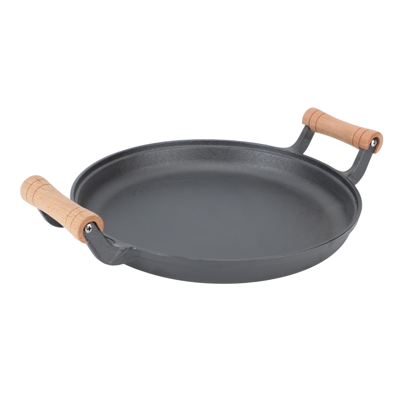Ejoyous Patelnia do Grillowania, żeliwna Okrągła Patelnia do Grillowania z Podwójnymi Drewnianymi Uchwytami, Gruba Płyta Pieczenia Steków i Mięsa, Nieprzywierająca Powierzchnia Gotowania, na (33