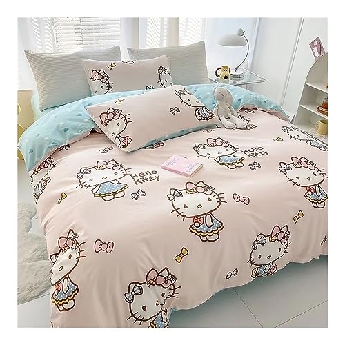 Hellokitty Juego De Ropa De Cama Funda Nórdica 3D para Niños Niños Niñas Funda De Edredón Funda De Colcha 3/4 Piezas con Cierre De Cremallera Microfibra Suave (Color : C, Size : 150x200cm)