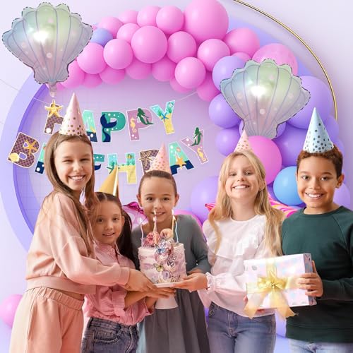 Image of Rozi Decoration Mermaid Theme Birthday Decoration Set - 79 Pcs Under the Sea Balloon Kit with Banner, Seahorse, Shell & Star Foil Balloons, Latex & Confetti Balloons for Girls Birthday Supplies