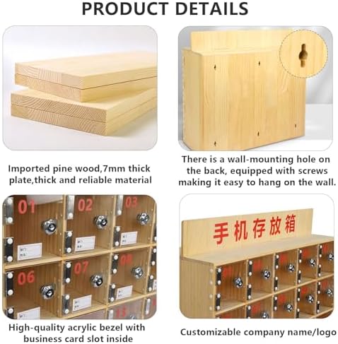 Wooden Cell Phone Locker Box - 6-40 Slots, Wall-Mounted Secure Storage Cabinet with Door Locks & Keys, Acrylic Phone Organizer for Offices, Events, Schools & Businesses