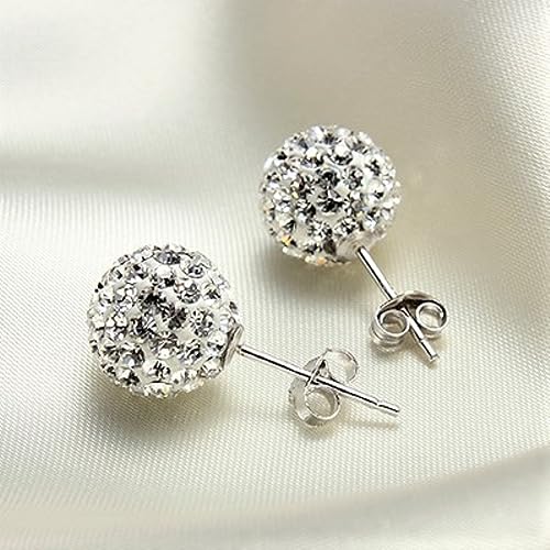925 Sterling Silver Pave Crystal CZ Diamond Stud Earrings for Women, Sparkling Shamballa Disco Ball Stud Earrings, 6MM 8MM 10MM4