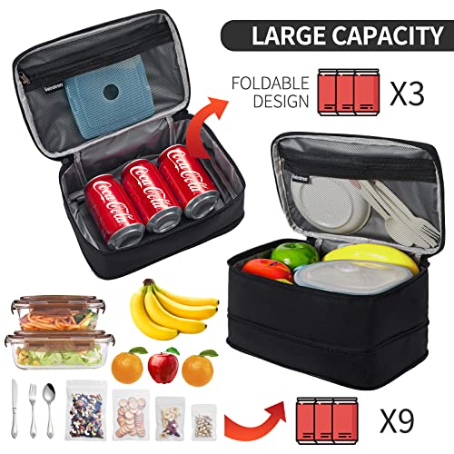Black Lunch Box Bag For Men & Women Expandable Adult Lunch Boxes Bag Canvas Small Lunch Bag Handheld Insulated Lunch Bag Keep Food Stay Cold/Warm For 6 Hours Black Adult Lunch Bag Suitable For Age 6 + #TOP4