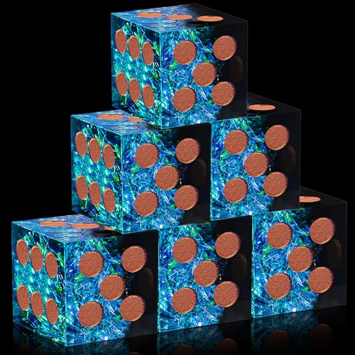 AUSTOR 6 Sided Dice 16mm Resin D6 Dice Handmade Sharp Edge Game Dice Set, 6 Pieces Resin Dice with Metal Case for Tenzi, Farkle, Yahtzee, Bunco or Teaching Math, Black & Blue