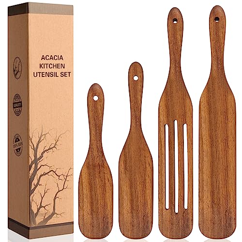LorisArm Acacia Wood Spatula Utensil Sets, 4-Pack Wooden Spatulas Turner, Kitchen tool Wood Cooking Utensil.