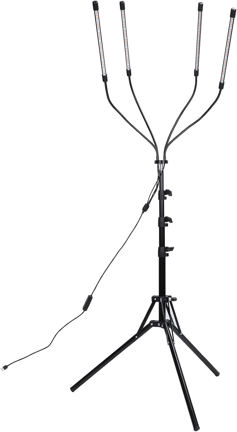 Plant Stand or, Plant Light Grow Lights 40W Plant Growing Light, 4 Lamp Bar Full Spectrum Grow Light, Red Blue Lighting LED Grow Light with Adjustable Tripod Stand for (Four