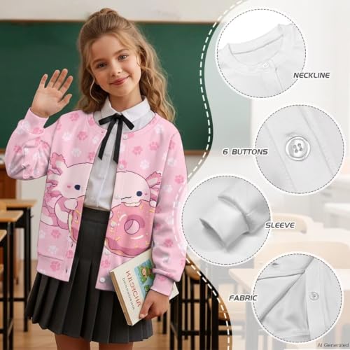 Image of Girls Cardigans Sweater Long Sleeve Crew Neck Button Down Sweaters School Outerwear for Kids Fall Winter Tops