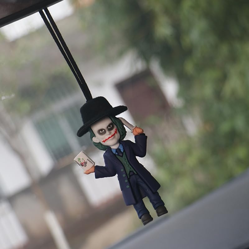 Image of YOURKARTS Comic Villain Upside Down Hanging Car Ornament Unique Dashboard Toy Quirky Interior Car Decoration Gift Idea for Fans Collectible PVC Figure for Mirror (Hanging Joker with Knife)