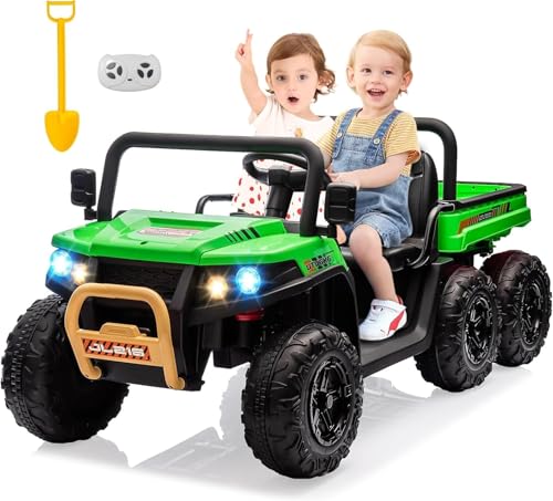 24V 6-Wheel 4WD Kids Ride on UTV – Remote Control Dump Truck, 3 Speeds, Music & Headlights for 3-5,Green