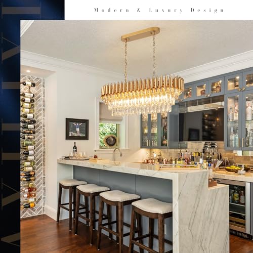 Image of Modern Rectangular Chandelier Gold Crystal Chandeliers for Dining Room