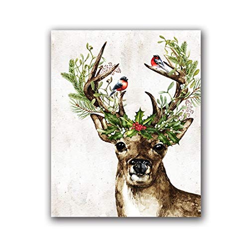 Toile cerf Noël 50x70cm sans cadre pour changer de décor facilement