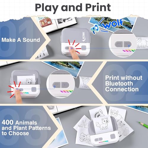 Image of SEZNIK Mini Printer, Inkless, Thermal, Bluetooth, Portable Printer, Compatible Android, iOS Mobile. 1 Year Warranty (Echo-StoneGrey)