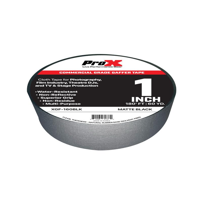 Prox XGF-160BLK 1 Inch 180FT 60YD Matte Black Commercial Grade Gaffer Tape Pros Choice Non-Residue